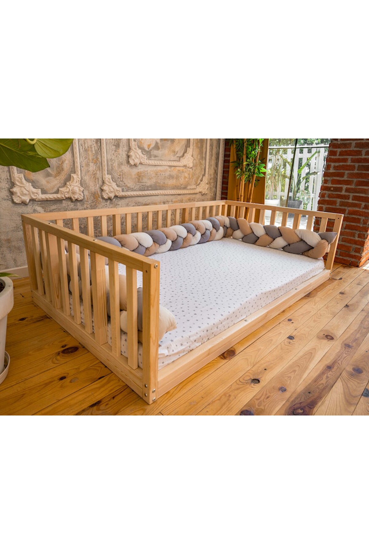 Önü açık doğal ahşap Montessori Ahşap Karyola - Montessori Yatak - Montessori Karyola - tree-123