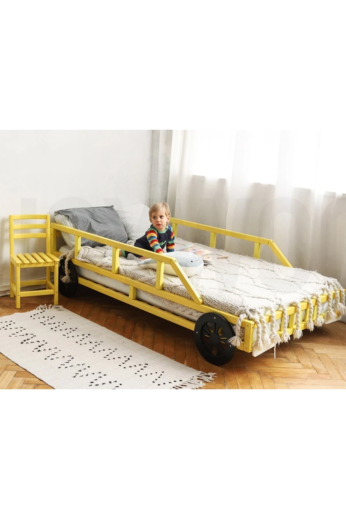 Arabalı model doğal Ahşap Montessori Karyola - Masif Ahşap Karyola - Montessori Çocuk Ve Bebek Yatak tree109