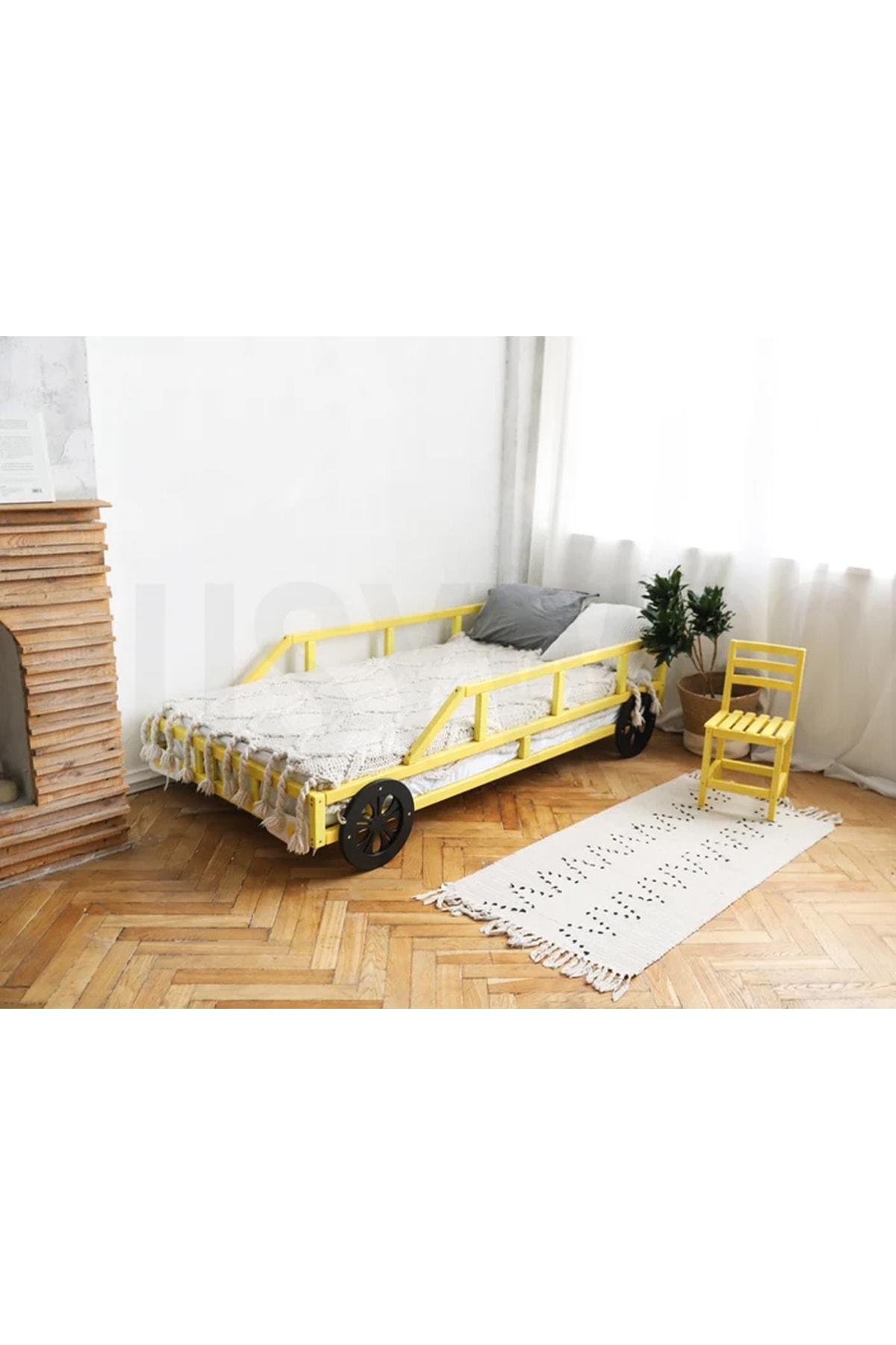 Arabalı model doğal Ahşap Montessori Karyola - Masif Ahşap Karyola - Montessori Çocuk Ve Bebek Yatak tree109