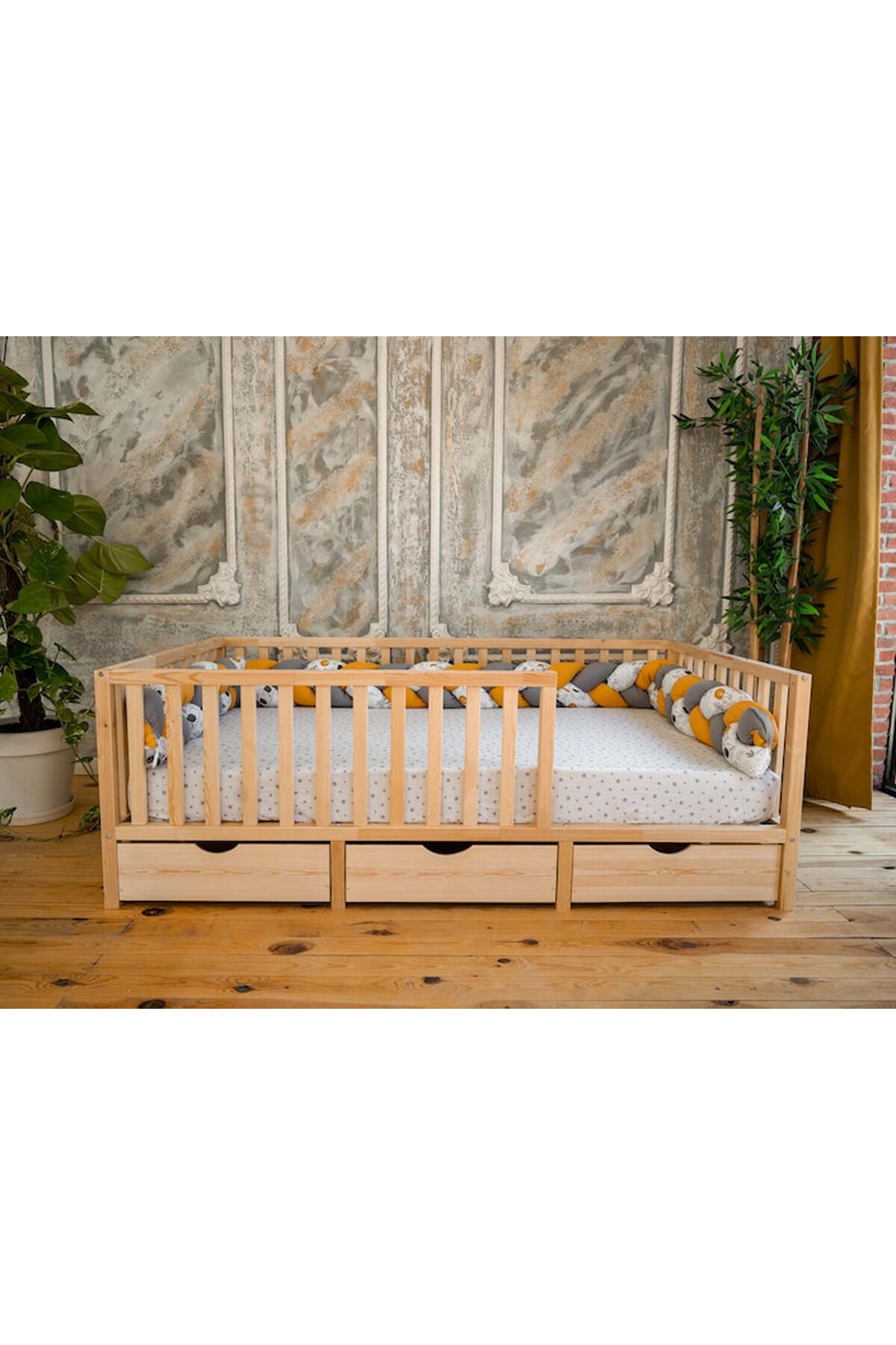 3 çekmeceli  Montessori Ahşap Karyola - Montessori Yatak - Montessori Karyola -  -tree117