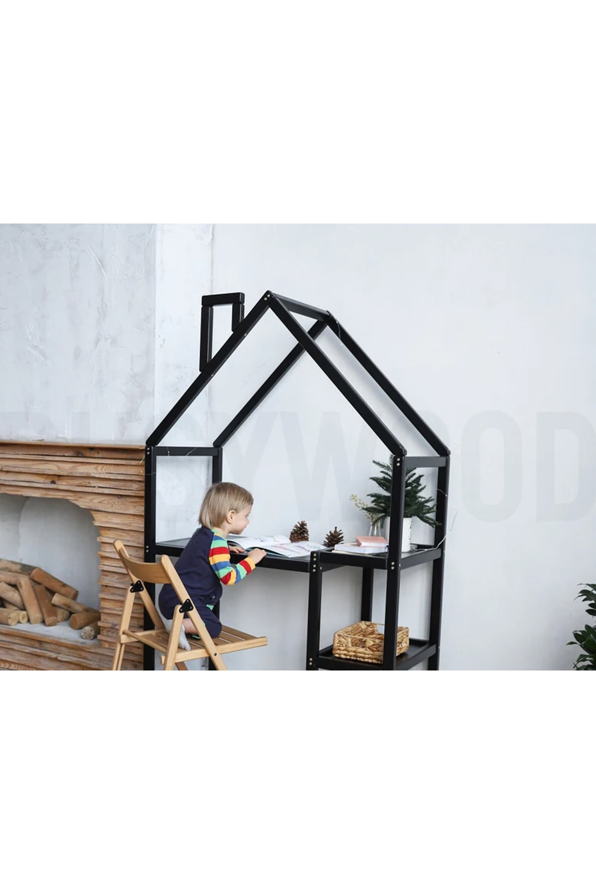 Montessori Ahşap Çocuk Çalışma Masası Siyah - Montessori Masa - Montessori Mobilya