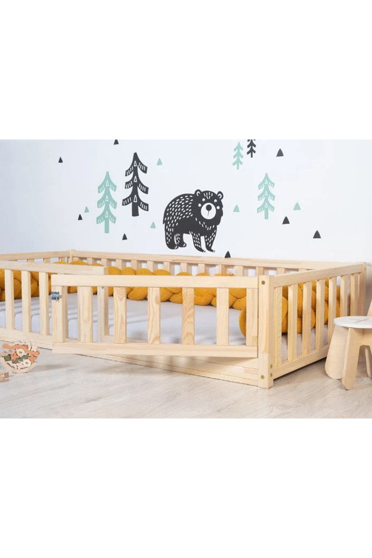50 Cm Korkuluklu Montessori Karyola - Ahşap Çocuk Karyolası - tree-15