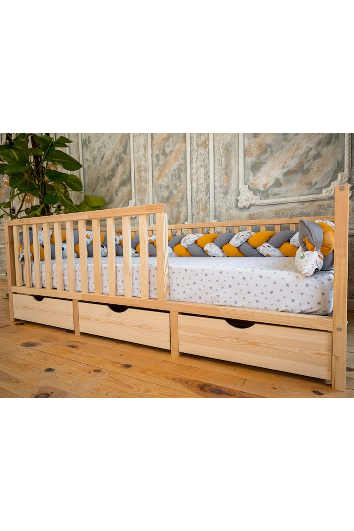 3 çekmeceli  Montessori Ahşap Karyola - Montessori Yatak - Montessori Karyola -  -tree117